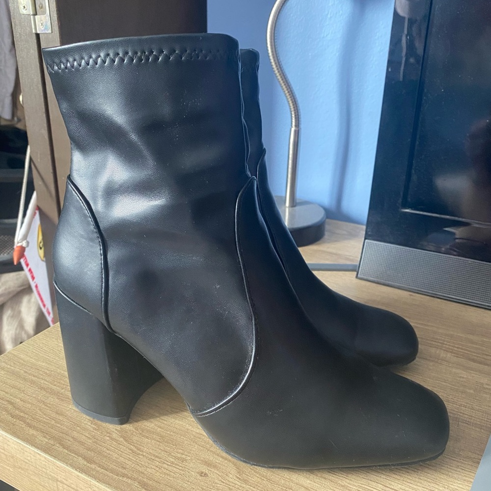 Black leather booties